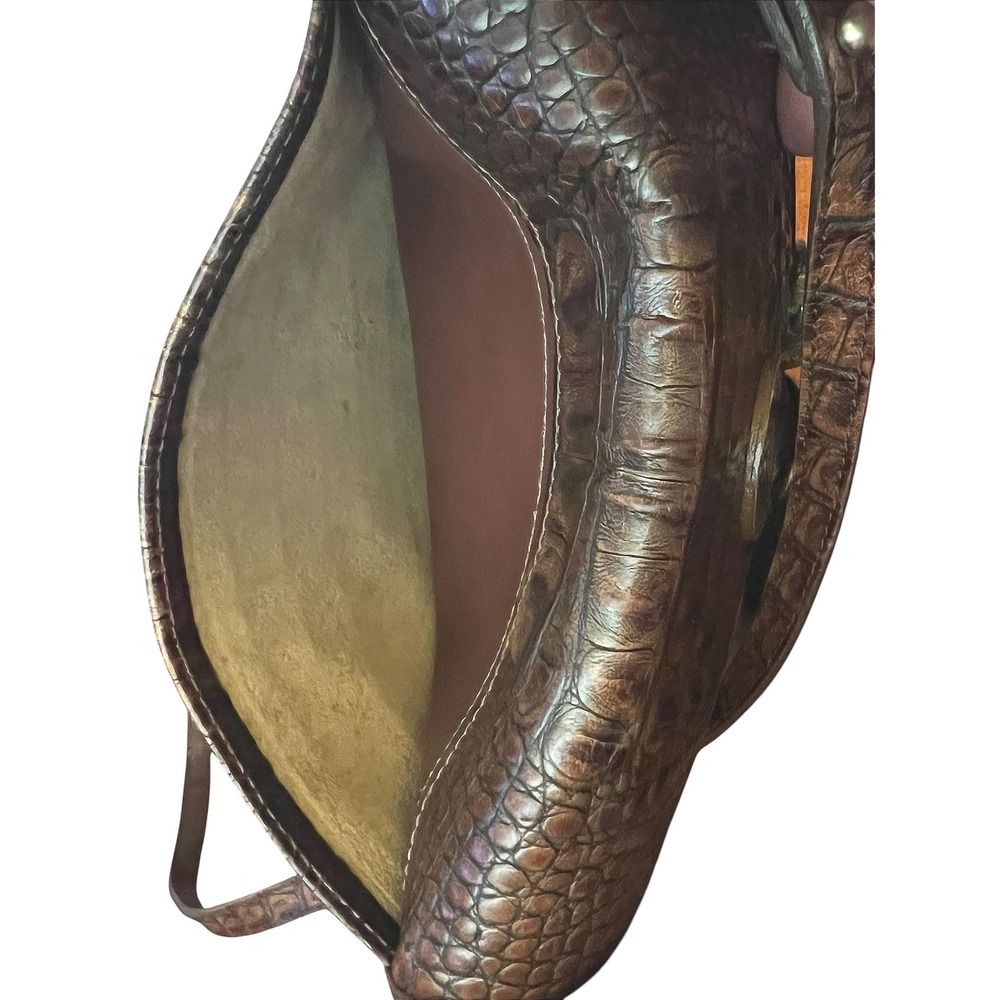 VTG Brahmin Dark Brown Croc Embossed Leather Crossbody Bag Made in USA *FLAWED* - Picture 15 of 16